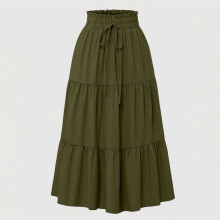 Grüner Damen-Maxirock, elastischer Bund mit Kordelzug, hochgeschnittener A-Linien-Schnitt für Strand, Sommer und Freizeit – XXXL