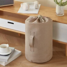 Non-woven opbergtas met trekkoord, ronde cilindrische was- en opbergtas voor kleding, speelgoed, dekens en reisbenodigdheden – herbruikbaar