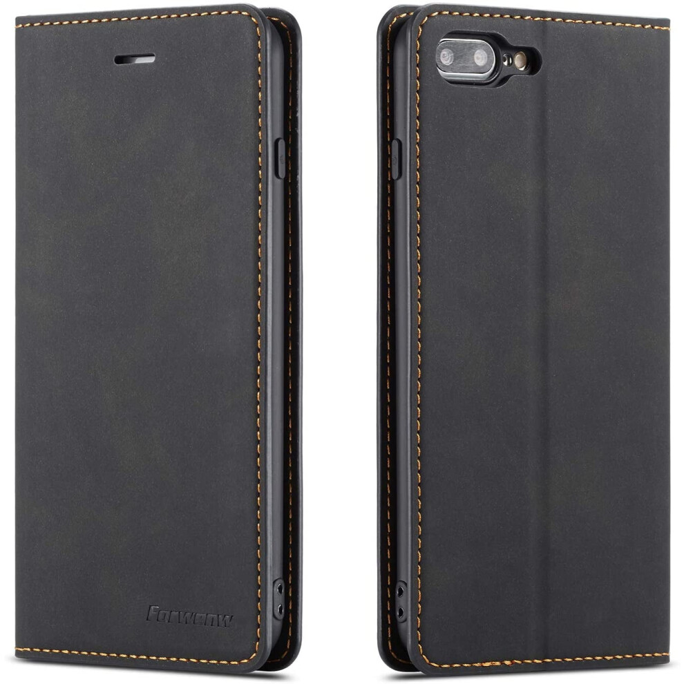 Premium Pu Leather Flip Case For Iphone 7/8 PlusâTpu Bumper, Kickstand, Card Slot, Hidden Closure, Shockproof Wallet Coverâ Black 9165521768066