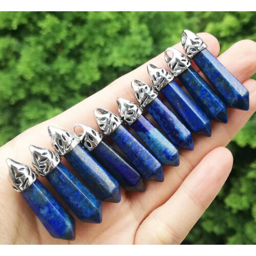 10 τεμάχια μενταγιόν από πέτρα Lapis Lazuli, με χάντρες από φυσικό σημείο, μενταγιόν από