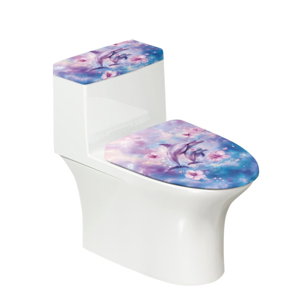 Toilet Lid Cover Set Dolphins Flower Design 2 Piece 900223766823