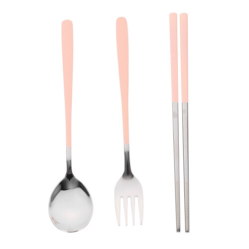 5Sets Pink Stainless Steel Travel Tableware Set with Case for Camping 2