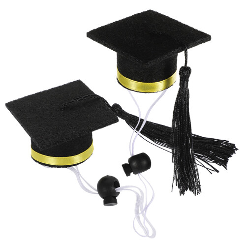 4Pcs Lightweight Felt Mini Graduation Caps Yellow Adjustable Pet Hats 1