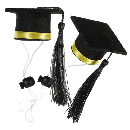 4Pcs Lightweight Felt Mini Graduation Caps Yellow Adjustable Pet Hats 2
