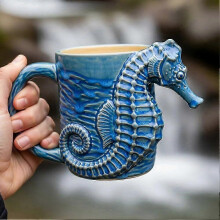 (C) Ocean Animal 3D Ceramic Coffee Mug, Hand-Painted Marine Buddy Drinkware, Whale Dolphin Turtle Shaped Cup for Ocean Lovers, Unique Gift