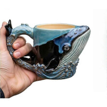 (F) Ocean Animal 3D Ceramic Coffee Mug, Hand-Painted Marine Buddy Drinkware, Whale Dolphin Turtle Shaped Cup for Ocean Lovers, Unique Gift