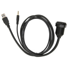 Dash Mount USB3.0and3.5mm AUX Extension Panel Flush Mount Cable, Universal Vehicle Installation Compatible with Car Boat Motorcycle with Shock