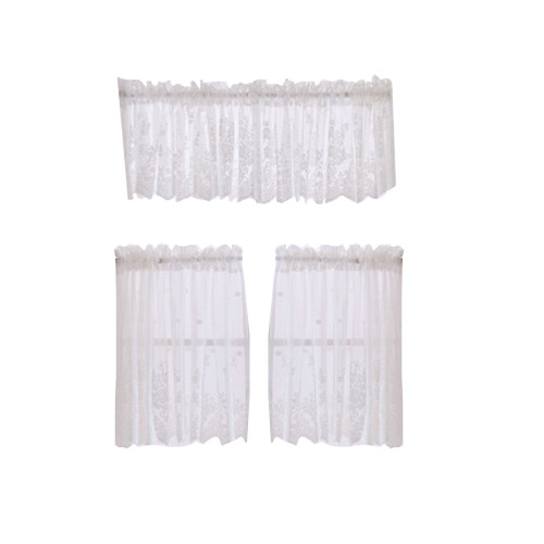 2Pcs White Lace Half Curtains Short Window Curtains for Kitchen Use 1
