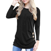Blusas casuales de manga larga para mujer, blusas tipo túnica holgadas con cuello redondo y material transpirable para salidas a la oficina y uso de
