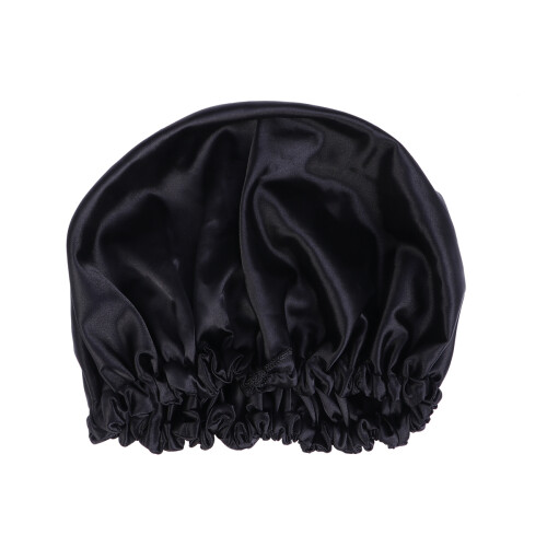 3Pcs Black Women Sleeping Cap Solid Color Hair Care Hat 1