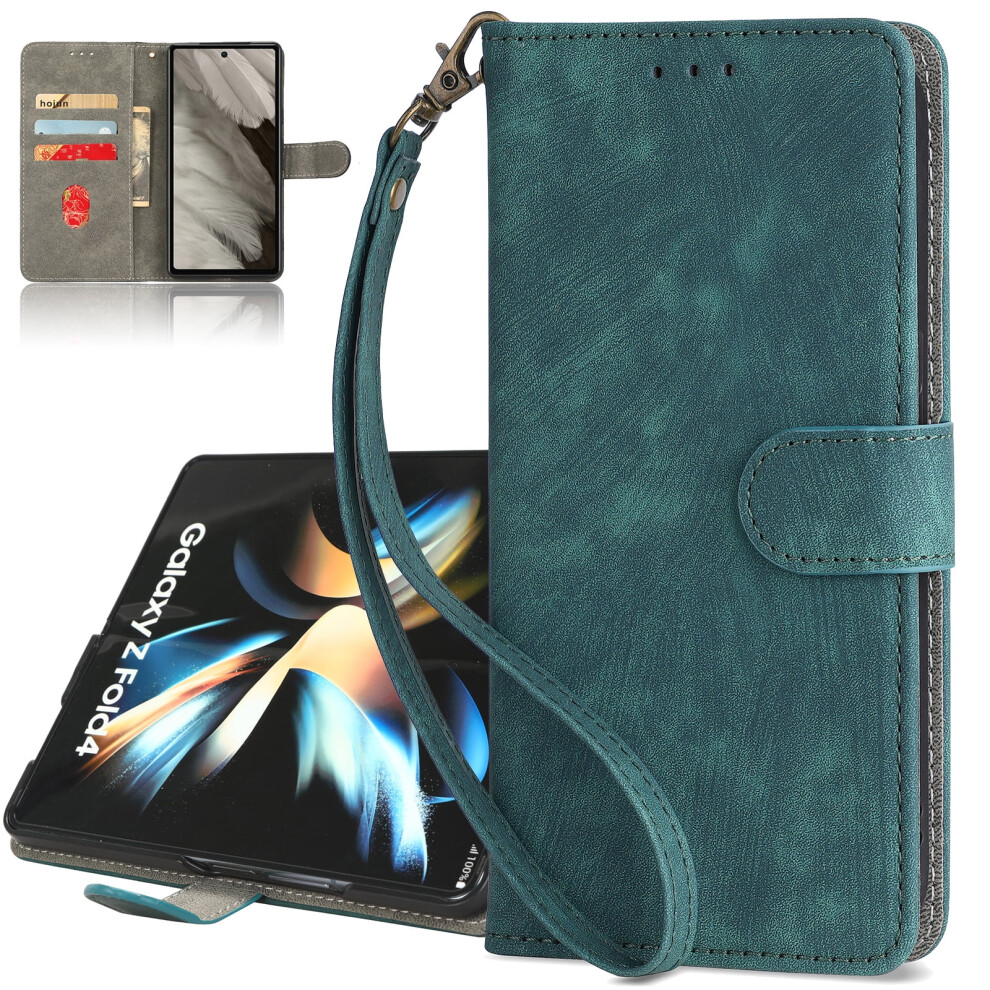 Rfid Blocking Wallet Case Compatible With Samsung Galaxy Z Fold 4 Â Pu Leather Flip Folio With Magnetic Closure, Kickstand & Detachable Wrist Strap, 9362892408175