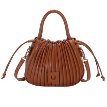 (Brown) Women's Drawstring Bucket Bag Shoulder Handbag with Detachable Straps, Fashionable & Spacious Tote