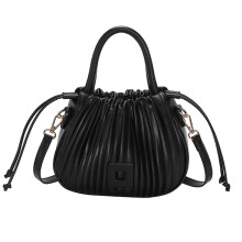 (Black) Women's Drawstring Bucket Bag Shoulder Handbag with Detachable Straps, Fashionable & Spacious Tote