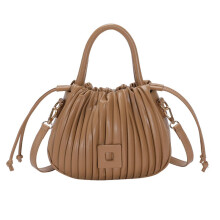 (Khaki) Women's Drawstring Bucket Bag Shoulder Handbag with Detachable Straps, Fashionable & Spacious Tote