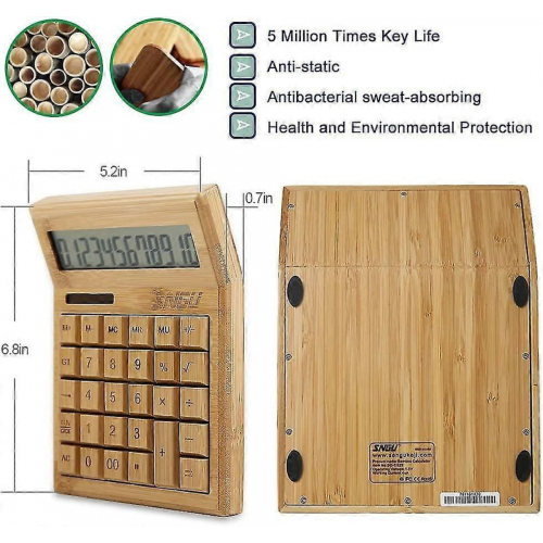 Functional Desktop Calculator Solar Power Bamboo Calculators With 12-digit Large Display 1