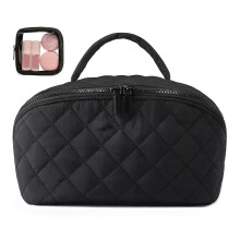 (Black) Portable Cosmetic Travel Organizer Bag, Stylish Design with Multiple Compartments, Perfect Gift & Travel Companion, Makeup Pouch