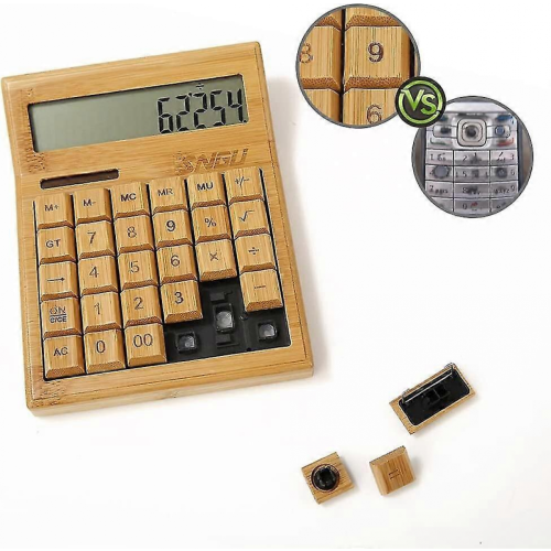 Functional Desktop Calculator Solar Power Bamboo Calculators With 12-digit Large Display 2
