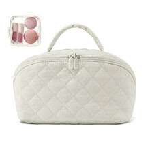 (Rice White) Portable Cosmetic Travel Organizer Bag, Stylish Design with Multiple Compartments, Perfect Gift & Travel Companion, Makeup Pouch