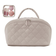 (Khaki) Portable Cosmetic Travel Organizer Bag, Stylish Design with Multiple Compartments, Perfect Gift & Travel Companion, Makeup Pouch