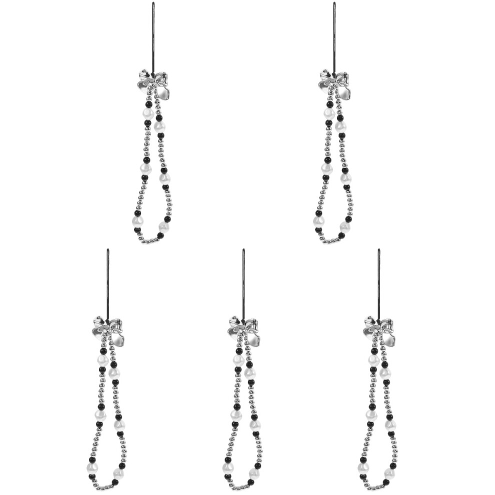 5Pcs Faux Pearl Beaded Phone Lanyard Bowknot Wrist Rope Silver 3712395320119