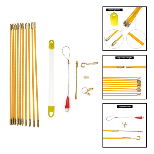 10Pcs Fiberglass Wire Cable Push Puller Running Rods Fish Pulling Kit Wall Electrical Wires With Hook Rods Tool Accessory 2