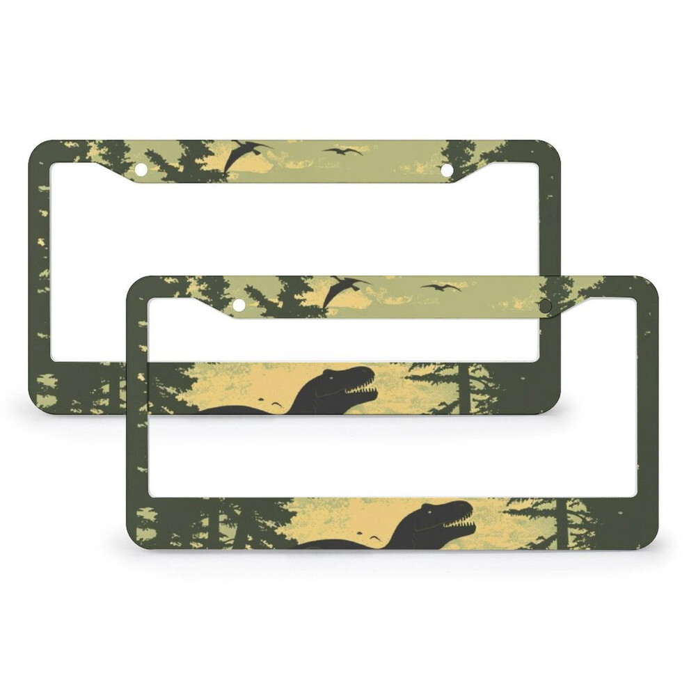 Dinosaur Trailer License Plate Frame 2 Pcs Â Aluminum Metal Cover, Compatible With Us Plates, Camping Gift For Dad 9101399451907