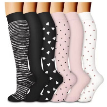Compression Socks for Women Circulation Knee High 6 Pairs for Nurses, Running, Travel, Athletic，Christmas Day Gifts，S/M Style 12