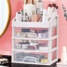 3-Tier Plastic Storage Cabinet with Drawers, Portable Organizer Rack – White Frame & Transparent (Compatible with Home Use)