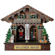Forest Weather House with Man and Woman Wood Chalet Barometer Thermometer and Hygrometer Indoor Outdoor Decor Desktop Ornament