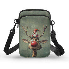 Rentier-Weihnachtsmannmütze Umhängetasche mit Doppelreißverschluss, Polyester, Erwachsene, 4,33 x 1,97 x 7,09 cm, für Outdoor-Reisen und den
