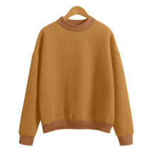 Damen-Fleece-Sweatshirt mit Rundhalsausschnitt, einfarbiger Langarmpullover, weiches und warmes Freizeitoberteil – geeignet für den Herbst