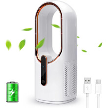 Small Quiet Bladeless Desk Fan, Battery Operated, 3 Speeds, 11.8" Touch Control, Portable for Bedroom/Office/Home/Outdoor (White)