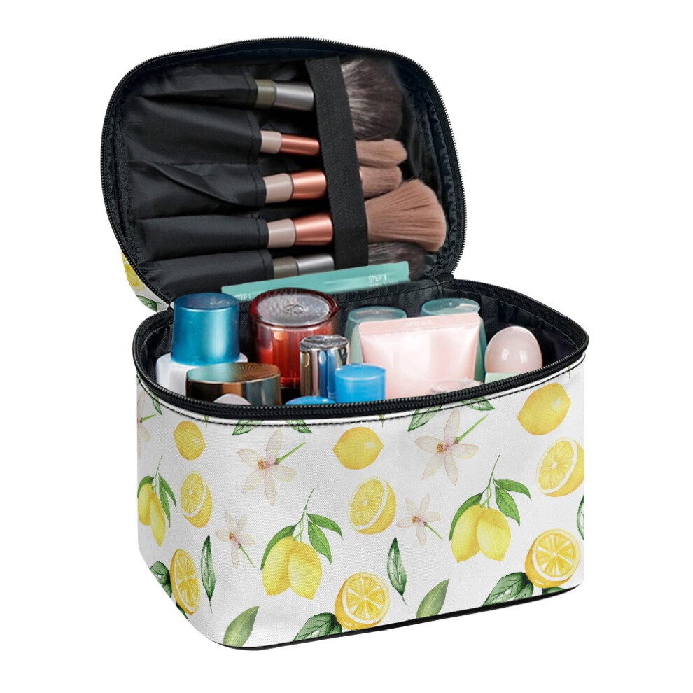 Lemon Pattern Portable Makeup Brush Bag Travel Makeup Brush Case Double Zipper Large Capacity Travel & Home