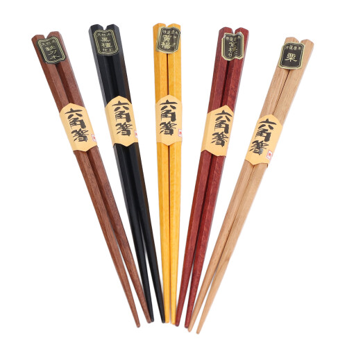 Κλασικά ξύλινα ξυλάκια chopsticks, ανθεκτικά και υγιεινά, σετ 5 ζευγαριών σε ποικιλία 1