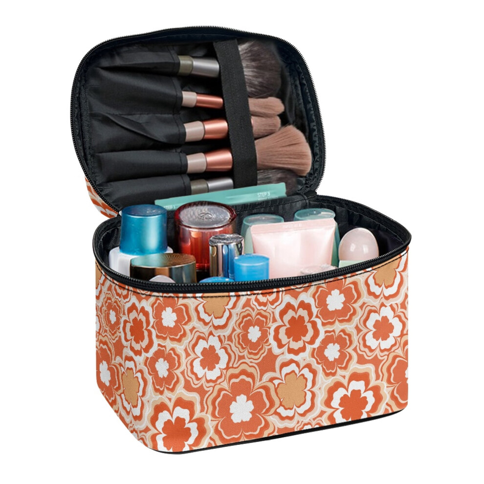 Orange Makeup Brush Bags Multipurpose Cosmetic Bag Brush Slots For Traveling Women Woman Blossoms
