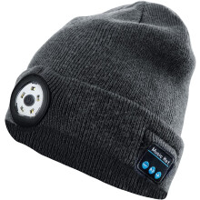 Morttic LED Beanie Light with Bluetooth, Stereo Speakers & Mic, USB Rechargeable Hands-Free Headlamp – Grey, 5LED, Compatible with iOS/Android