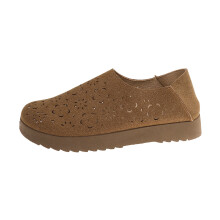 Brown Women's Casual French Low-Cut Flats, Breathable Round Toe PU Slippers, Slip-On, Size 41 EU, Compatible with Wide Feet