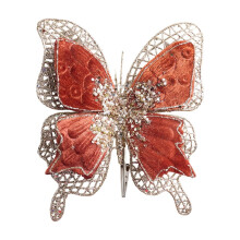 Velvet Christmas Butterfly Ornament Brown 2-Layer 8.3x7.1