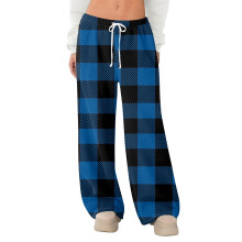 Women's fleece plaid sleep pants blue S