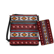 Set aus Crossbody-Tasche und Geldbörse aus PU-Leder mit Azteken-Muster – wasserdicht, leicht, verstellbarer Riemen, geeignet für Reisen und den