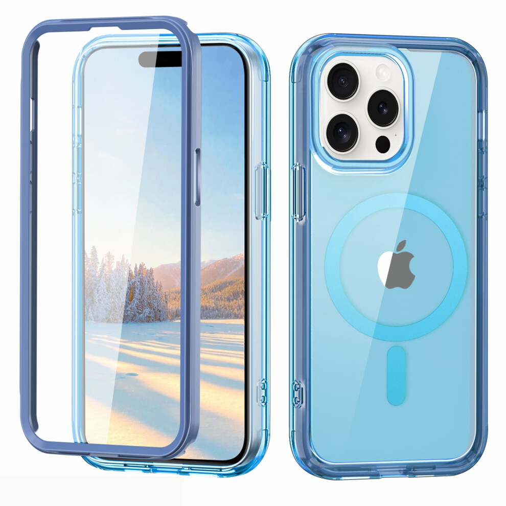 [Compatible With Magsafe] Clear Shockproof Folio Case With Built-In Screen Protector For Iphone 16 Pro Max Â Blue 9130661061049