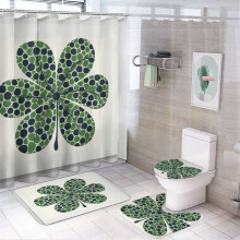 Ensemble de salle de bain 4 pièces pour la Saint-Patrick avec rideau de douche, tapis antidérapants, couvre-abattant et tapis de bain –