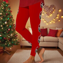 SYMOID Women's Red Santa Print High-Waisted Leggings (S-XXXL), Full Length, Festive Polyester-Spandex, Compatible with Christmas Outfits