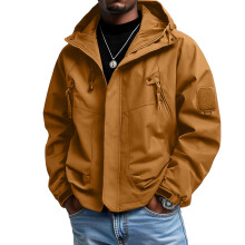 Men's Casual Loose Waterproof Windbreaker - Hooded Jacket, Ginger Yellow, L