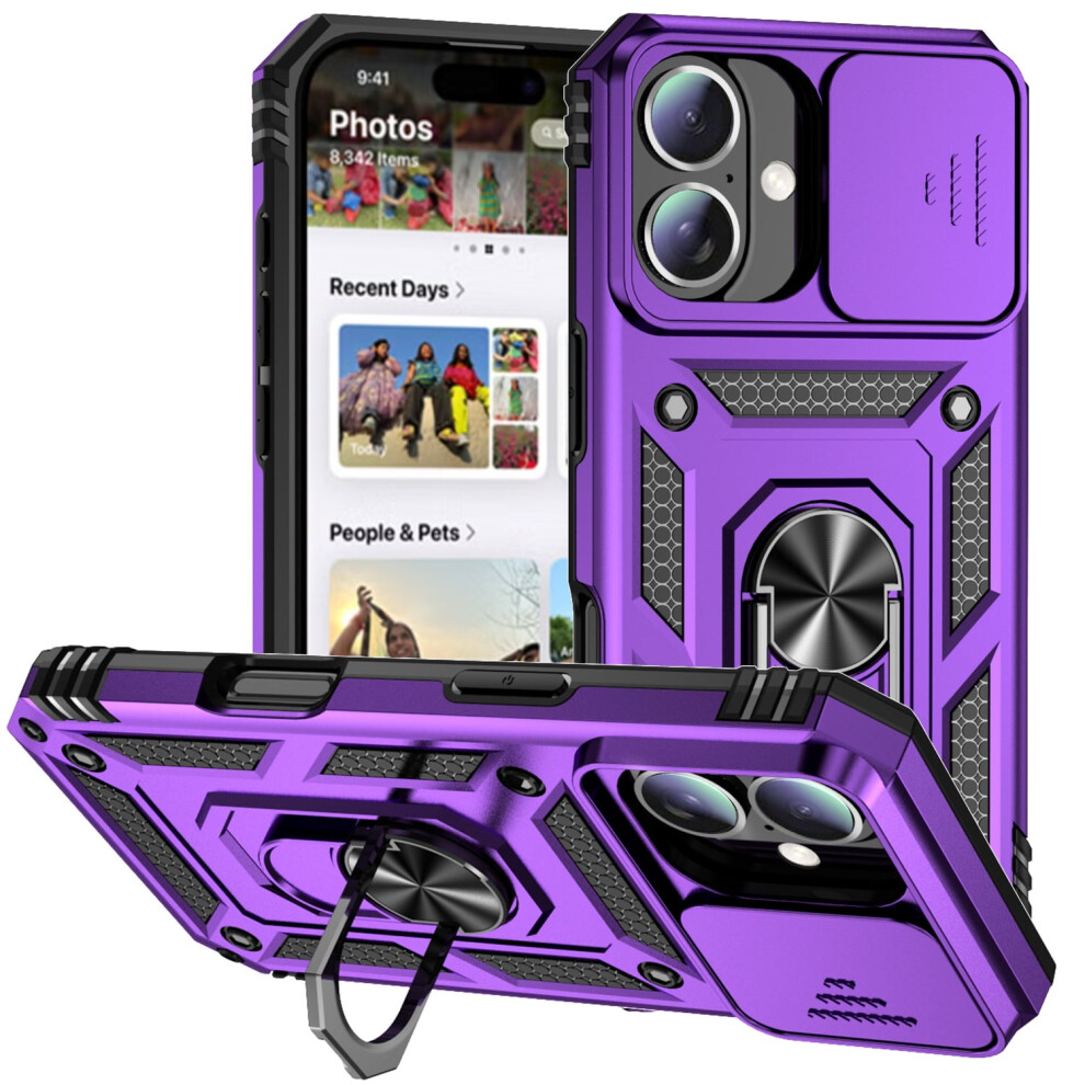 Rugged Iphone 16 Case With Sliding Camera Cover, Kickstand & Military-Grade Drop Protection Â Purple 9193271966555