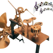 Handmade Metal Drummer Windmill, Steampunk Garden Spinner, Percussionist Statue – Wind-Powered Kinetic Sculpture for Yard & Lawn Decor