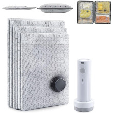 Wireless Portable Vacuum Storage Bag Set with Rechargeable Pump, Double Leak Protection, Moisture/Mildew Resistant, Reusable, Compatible with