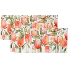Pink Peach Watercolor Fruit Valance Rod Pocket Curtain