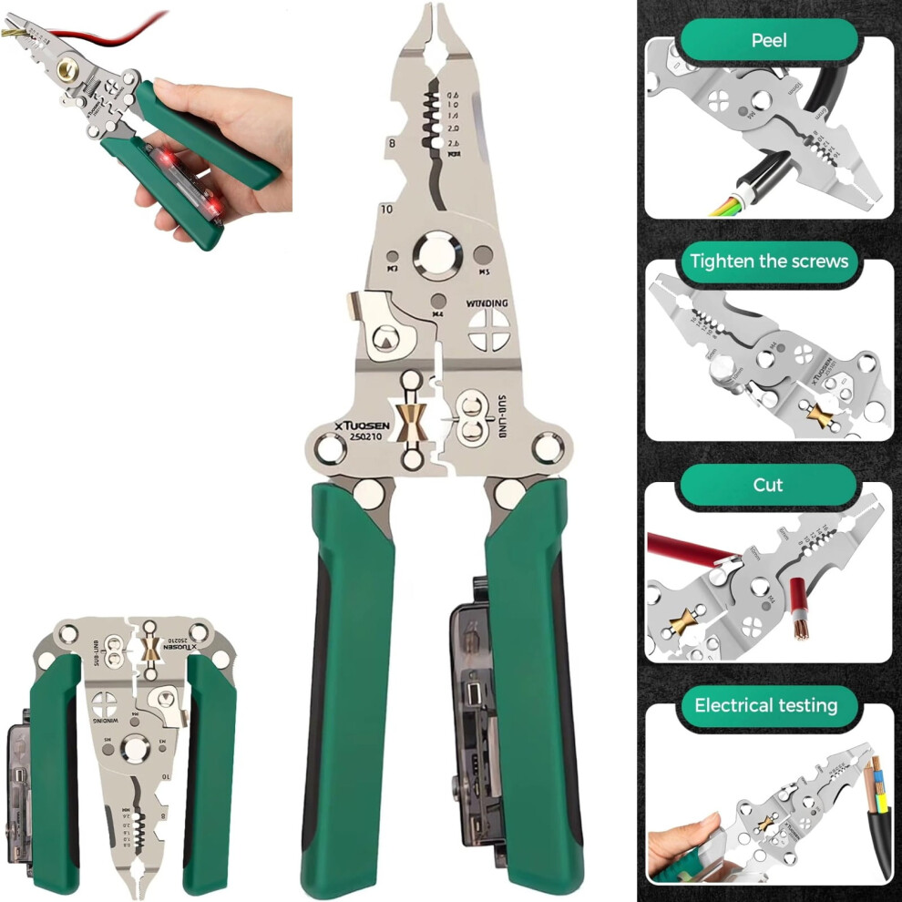 8-In-1 Multifunctional Electrician Tool Â 0.8-2.6Mm Wire Stripper + Voltage Tester (Battery Included) 9101399453895
