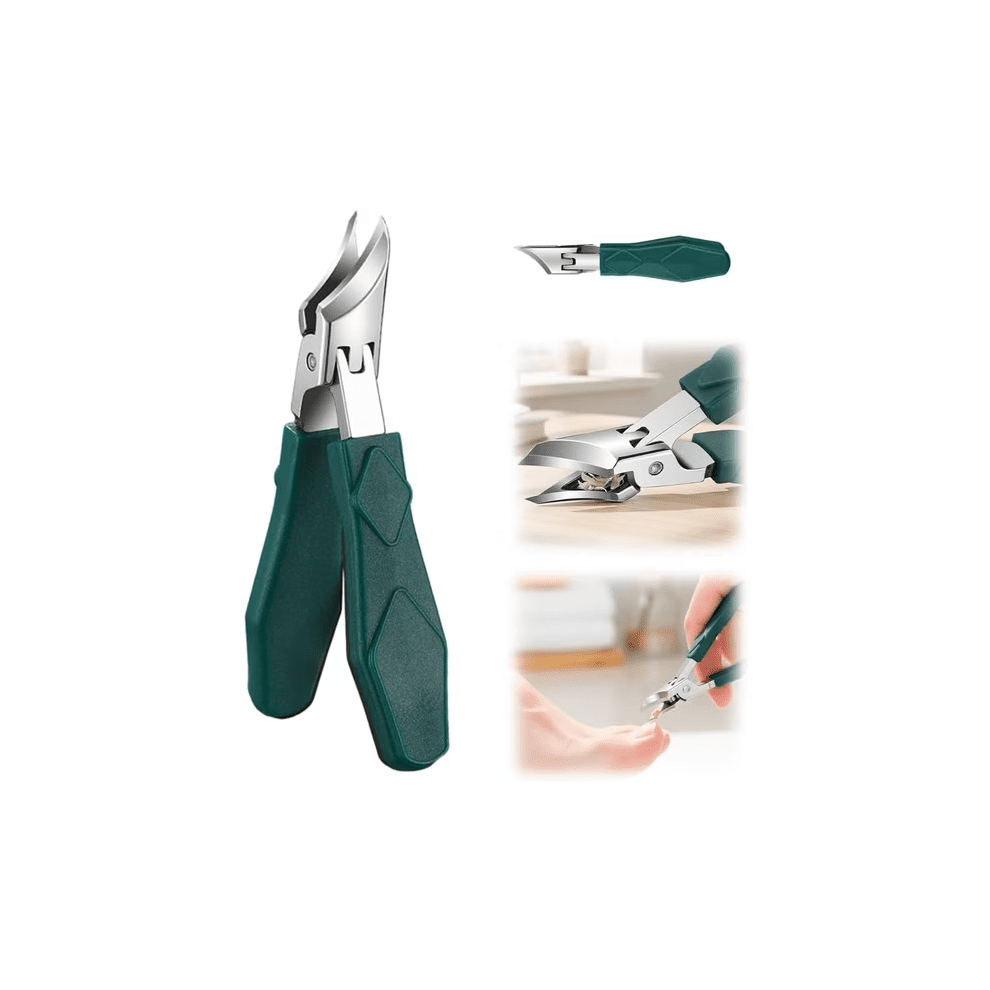 Green Stainless Steel Angled Nail Clippers, Anti-Splash Wide Jaw Slanted Trimmer For Thick Fingernails & Toenails,